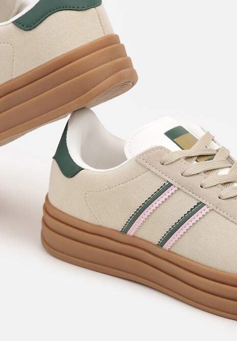 Beżowo-Zielone Klasyczne Sneakersy na Niewysokiej Platformie Terilee 6
