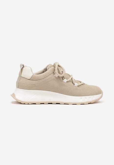 Beżowe Zamszowe Sneakersy z Wkładką ze Skóry Naturalnej Dolavienne 4