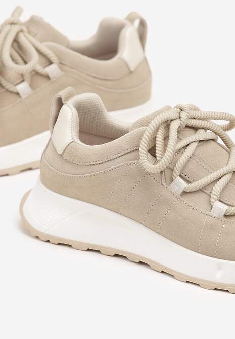 Beżowe Zamszowe Sneakersy z Wkładką ze Skóry Naturalnej Dolavienne 6