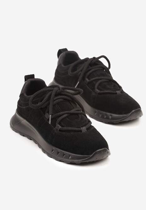 Czarne Zamszowe Sneakersy z Wkładką ze Skóry Naturalnej Dolavienne 5
