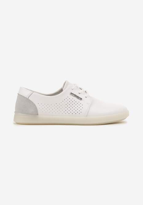 Białe Sneakersy ze Skóry Naturalnej z Perforacją Dolianea 4