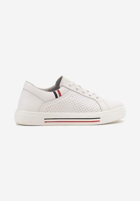 Białe Sneakersy Tenisówki ze Skóry Naturalnej Zdobione Perforacją Tillirene 4