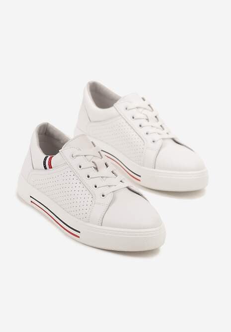 Białe Sneakersy Tenisówki ze Skóry Naturalnej Zdobione Perforacją Tillirene 5