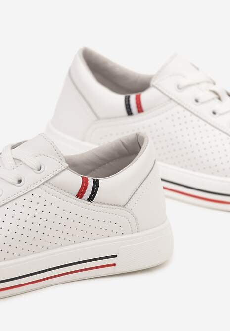 Białe Sneakersy Tenisówki ze Skóry Naturalnej Zdobione Perforacją Tillirene 6