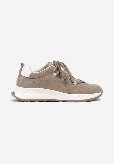 Ciemnobeżowe Zamszowe Sneakersy z Wkładką ze Skóry Naturalnej Dolavienne 4