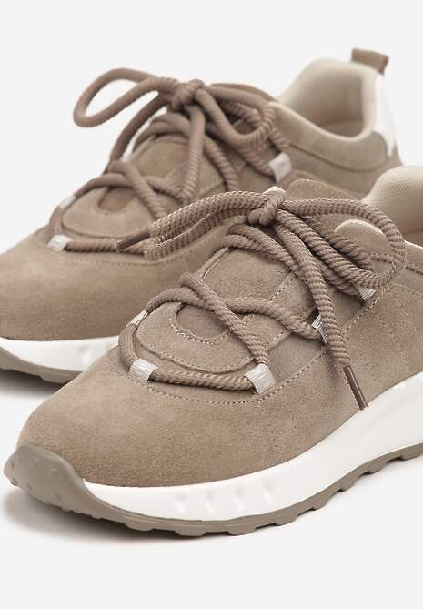 Ciemnobeżowe Zamszowe Sneakersy z Wkładką ze Skóry Naturalnej Dolavienne 6