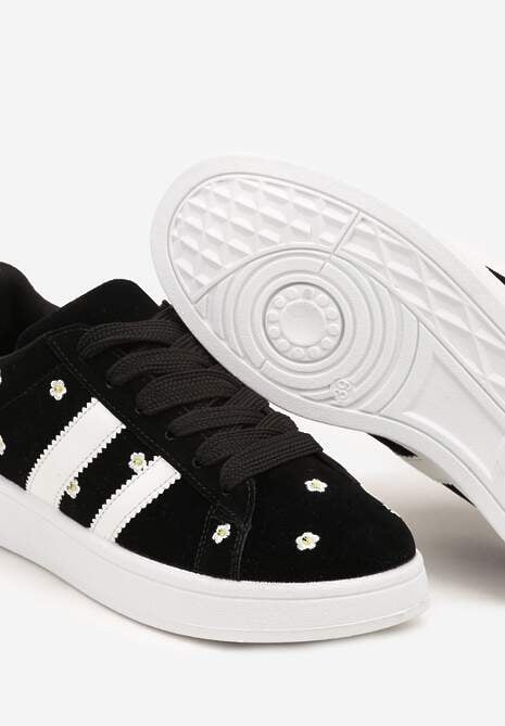 Czarne Sneakersy Ozdobione Haftowanymi Kwiatami i Paskami Malirelle 6