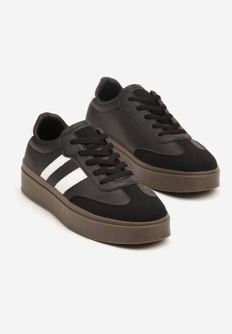 Czarne Sneakersy na Kauczukowej Podeszwie Ozdobione Paskami Nilimea 5