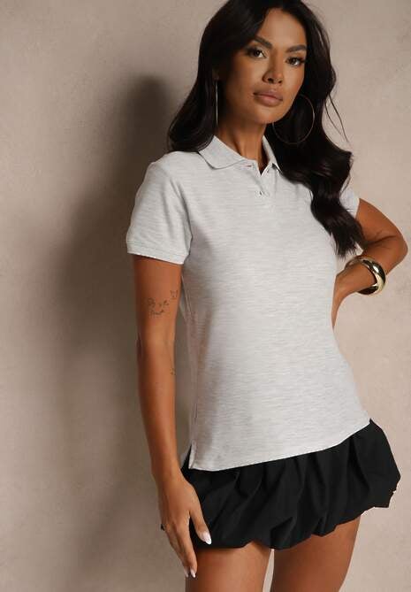 Jasnoszary Bawełniany T-shirt Typu Polo Arsenllia 4