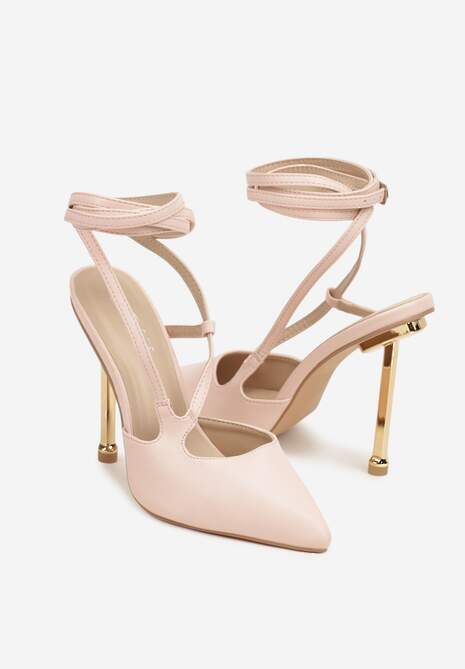 Różowe Sandały na Szpilce Typu Slingback z Ozdobnymi Paskami Melvenea 5
