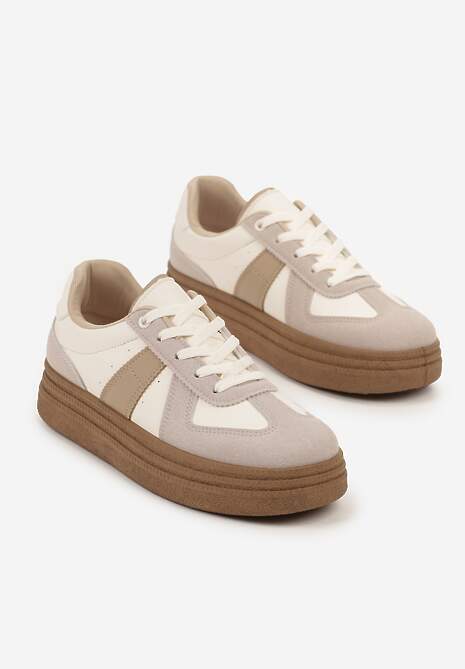 Ciemnobeżowe Sneakersy w Stylu Kultowych Tenisówek na Grubej Podeszwie Nanniris 5