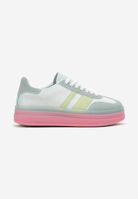 Niebiesko-Różowe Sneakersy w Stylu Tenisówek z Geometrycznym Wzorem Melundea 4