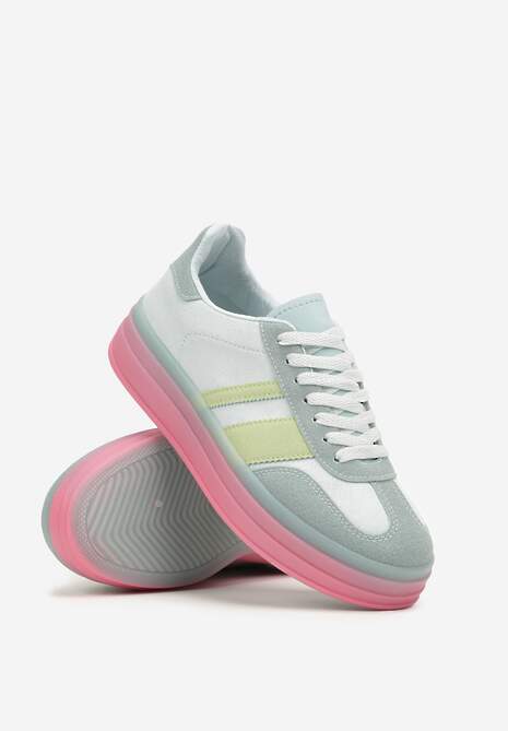 Niebiesko-Różowe Sneakersy w Stylu Tenisówek z Geometrycznym Wzorem Melundea 5