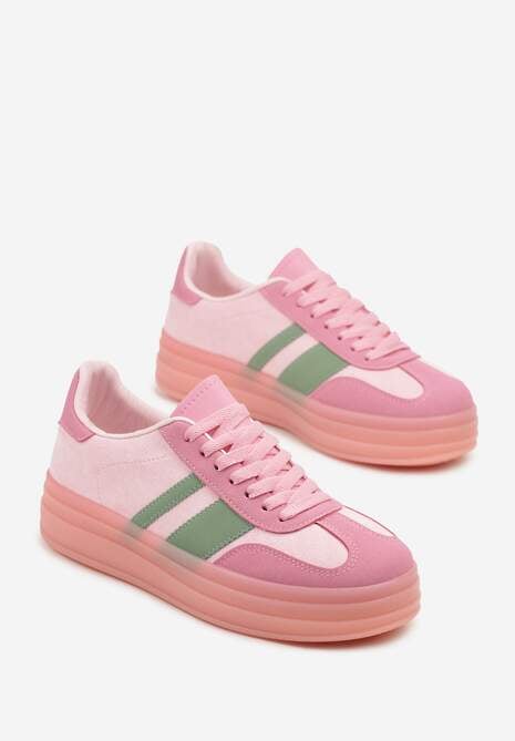 Różowe Sneakersy w Stylu Tenisówek z Geometrycznym Wzorem Melundea 5