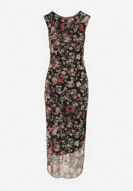 Czarna Sukienka Typu Bodycon w Kwiatowy Wzór Melavela 6