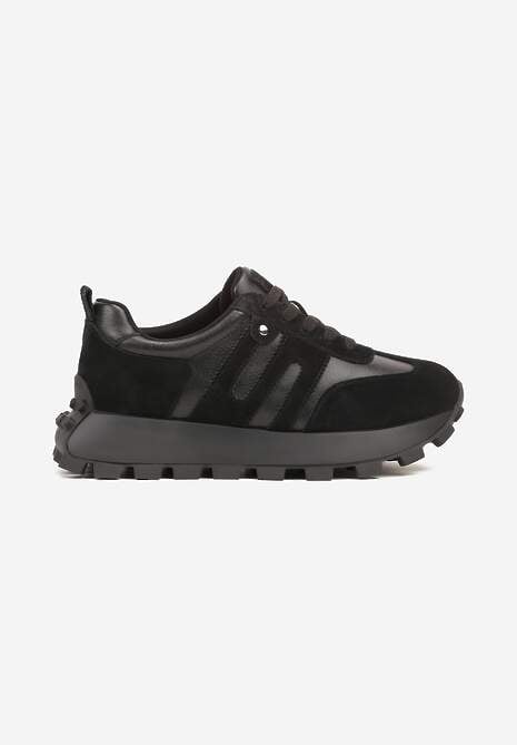 Czarne Sneakersy ze Skóry Naturalnej Ozdobione Geometrycznym Wzorem Melassea 4