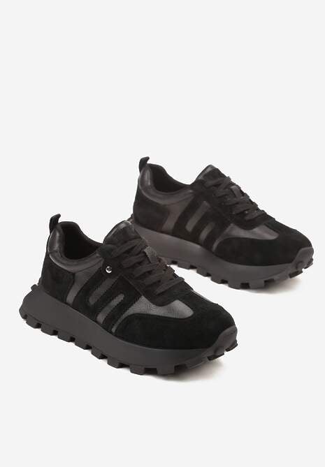 Czarne Sneakersy ze Skóry Naturalnej Ozdobione Geometrycznym Wzorem Melassea 5