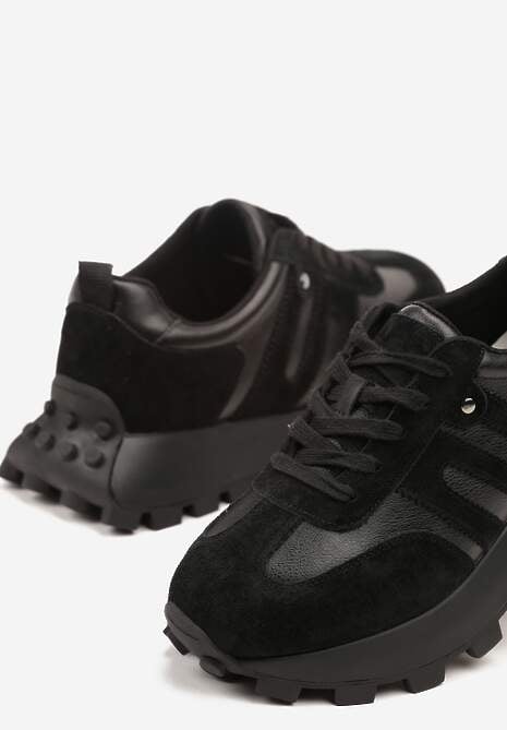 Czarne Sneakersy ze Skóry Naturalnej Ozdobione Geometrycznym Wzorem Melassea 6