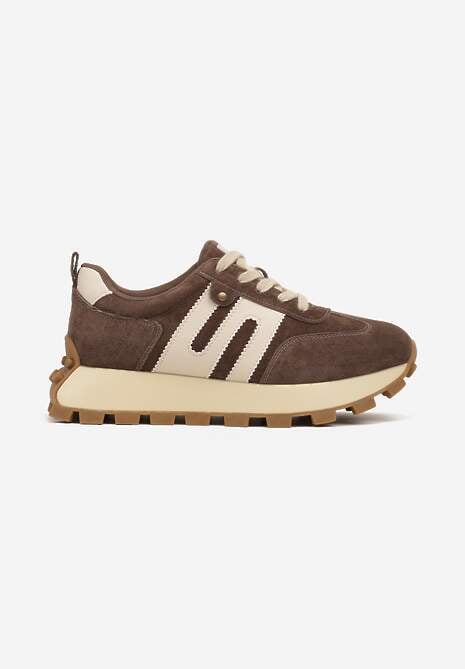 Brązowe Sneakersy ze Skóry Naturalnej Ozdobione Geometrycznym Wzorem Melassea 4