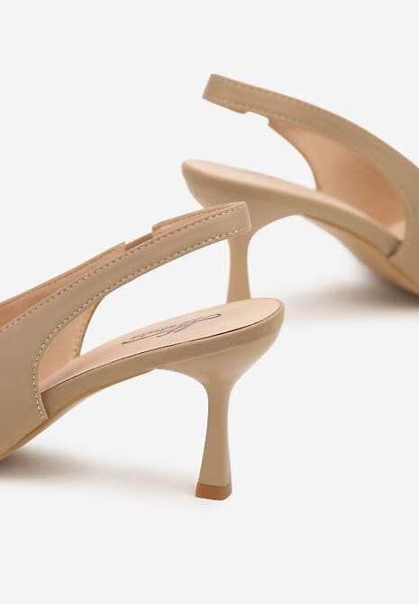 Beżowe Sandały na Szpilce Typu Slingback Melovelle 6