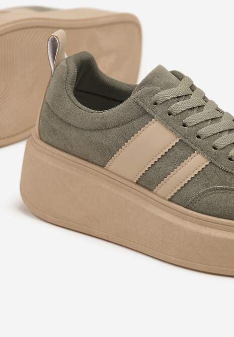 Zielone Sneakersy Klasyczne Tenisówki na Grubej Podeszwie z Koturnem Adessia 6