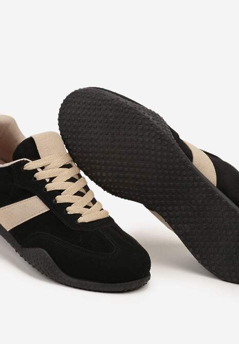 Czarno-Beżowe Sneakersy Ozdobione Tłoczeniem Halennesa 6