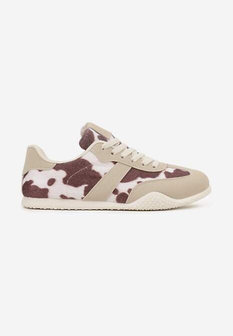 Brązowo-Białe Sneakersy Ozdobione Tłoczeniem i Wzorem w Krowie Łaty Halennesa 4