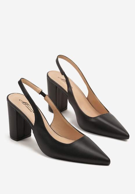Czarne Sandały na Słupku Slingback Halatia 5