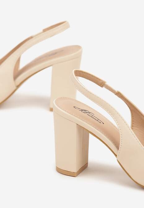 Beżowe Sandały na Słupku Slingback Halatia 6