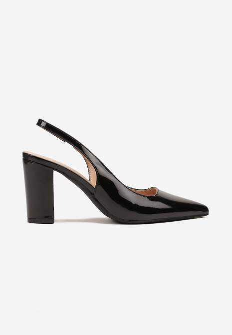 Czarne Sandały Lakierowane na Słupku Slingback Halasela 4