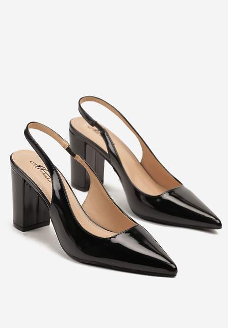 Czarne Sandały Lakierowane na Słupku Slingback Halasela 5
