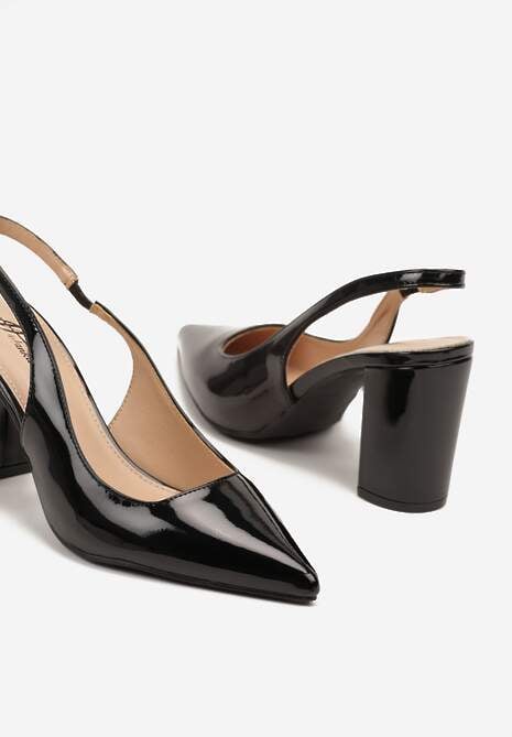 Czarne Sandały Lakierowane na Słupku Slingback Halasela 6