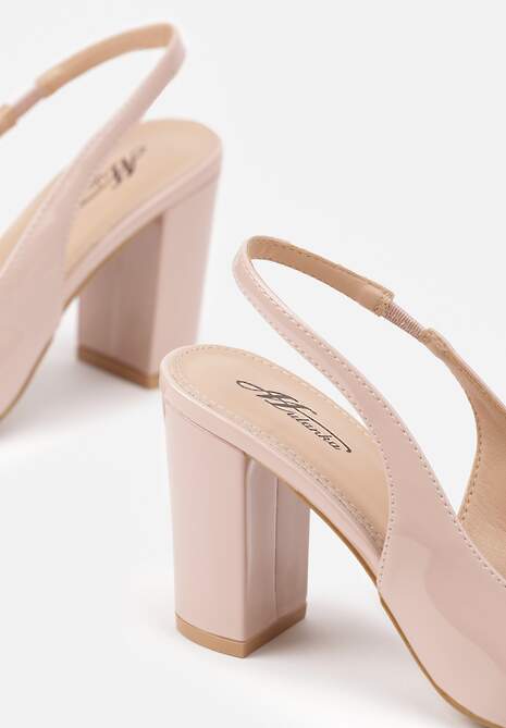 Beżowe Sandały Lakierowane na Słupku Slingback Halasela 6