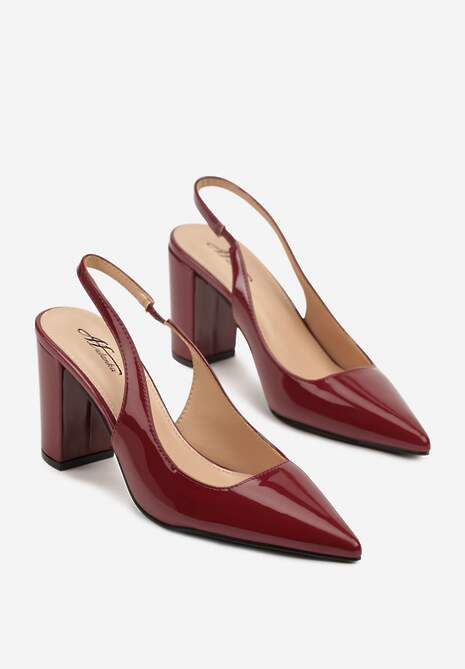 Bordowe Sandały Lakierowane na Słupku Slingback Halasela 5