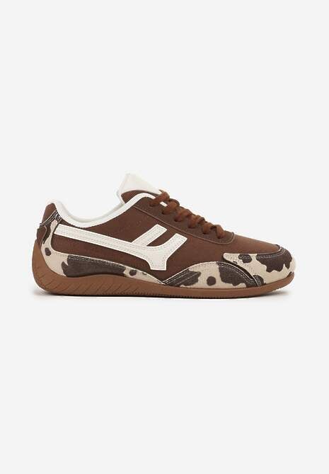 Brązowe Sneakersy z Geometrycznym Motywem i Wzorem w Łaty Arpolia 4