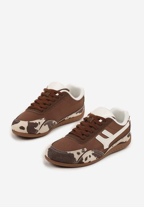 Brązowe Sneakersy z Geometrycznym Motywem i Wzorem w Łaty Arpolia 5