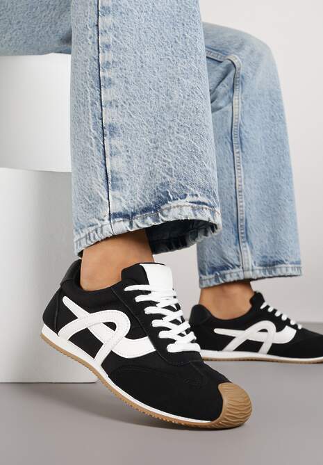 Czarne Sneakersy z Geometrycznym Wzorem Arnenta
