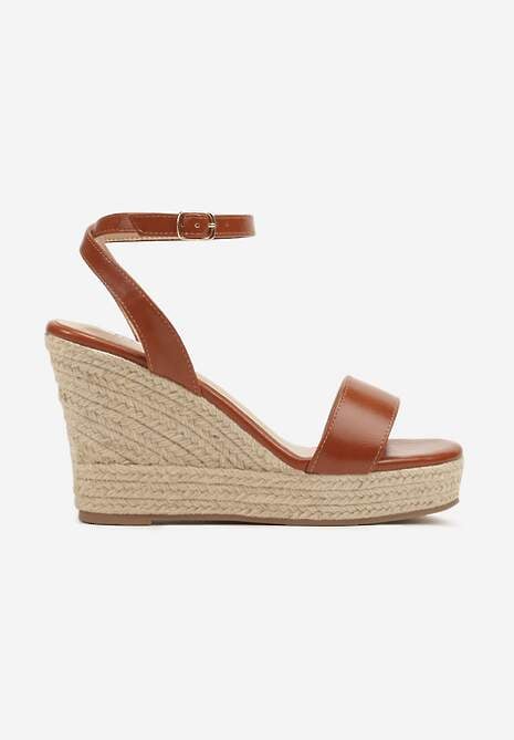 Brązowe Sandały w Stylu Boho na Plecionym Koturnie Tenarea 4