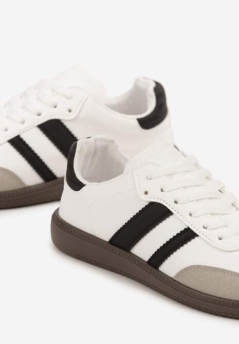 Białe Casualowe Sneakersy na Płaskiej Podeszwie z Paskami Jereria 6
