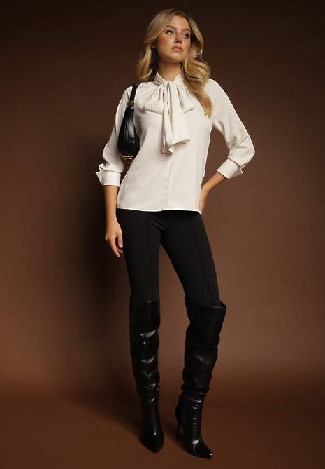 Jasnobeżowa Bluzka Vices Ozdobiona Kokardą Overile 7