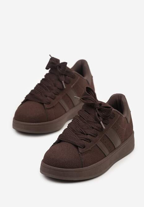 Brązowe Sneakersy na Niskiej Platformie z Naszywkami Flordexia 5
