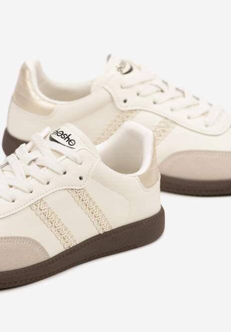 Beżowe Sneakersy w Stylu Tenisówek z Geometrycznym Motywem Halonelle 6