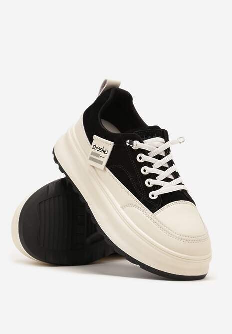 Czarne Sneakersy na Tłoczonej Platformie Ozdobione Napisami  Naliase 5