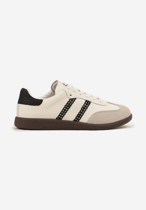 Beżowo-Czarne Sneakersy w Stylu Tenisówek z Geometrycznym Motywem Halonelle 4