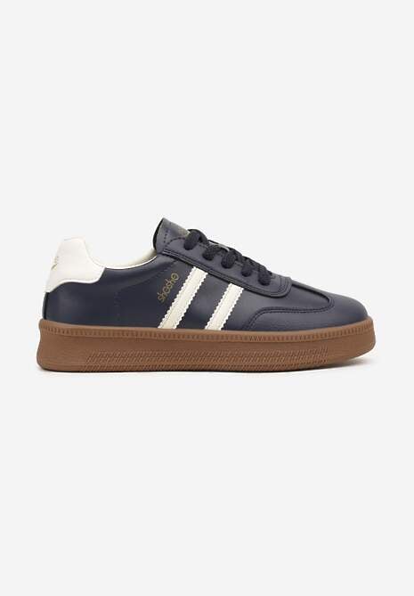 Granatowe Sneakersy Sportowe z Ozdobnymi Paskami i Przeszyciami Wenilan 4