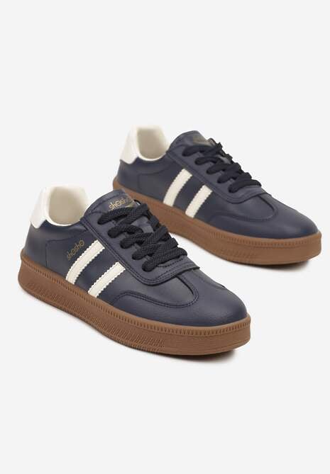 Granatowe Sneakersy Sportowe z Ozdobnymi Paskami i Przeszyciami Wenilan 5