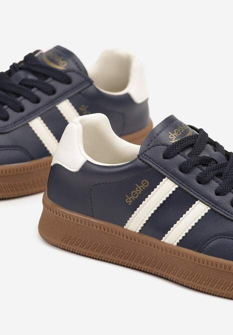 Granatowe Sneakersy Sportowe z Ozdobnymi Paskami i Przeszyciami Wenilan 6