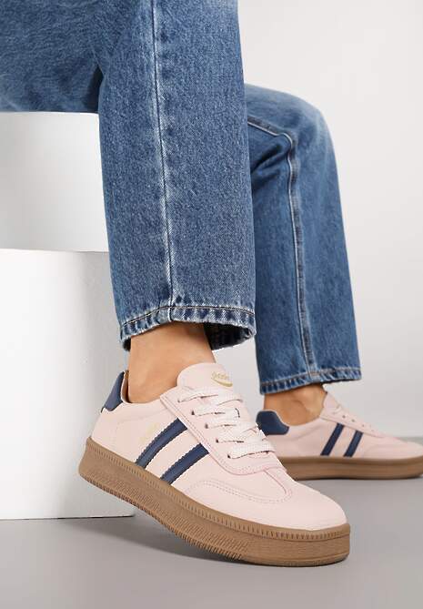 Różowe Sneakersy Sportowe z Ozdobnymi Paskami i Przeszyciami Wenilan