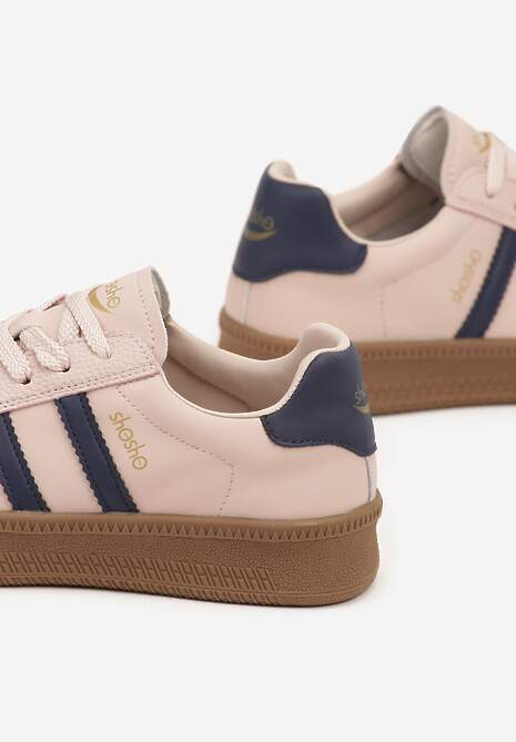 Różowe Sneakersy Sportowe z Ozdobnymi Paskami i Przeszyciami Wenilan 6