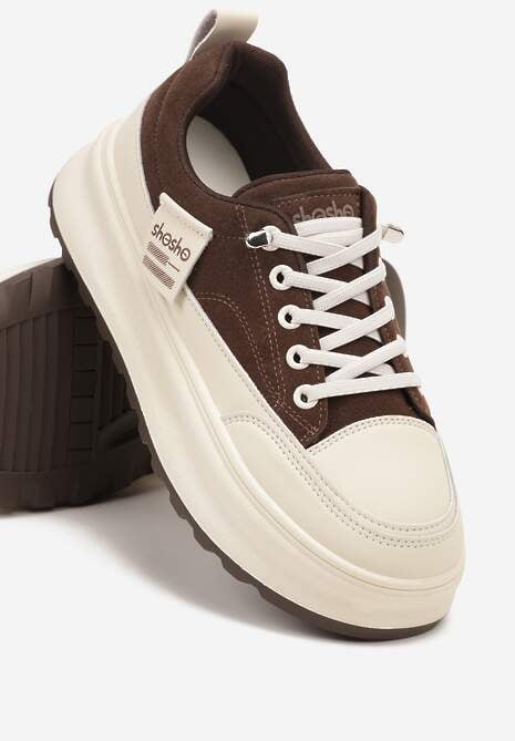 Brązowe Sneakersy na Tłoczonej Platformie Ozdobione Napisami  Naliase 6